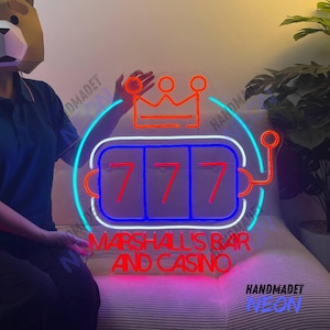 777 Kasino Leuchtreklame, Lucky Slot Machine LED-Schild, Spielspieler-LED-Licht, Gamer Neonlicht, Poker Bingo Raumwanddekor, Spielkarte Leuchtreklame