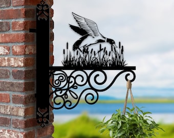 Soporte colgante de pato silvestre personalizado, soporte de cesta colgante de pato silvestre, soporte colgante de pato silvestre para jardín, letrero de metal de pájaro para decoración de jardín