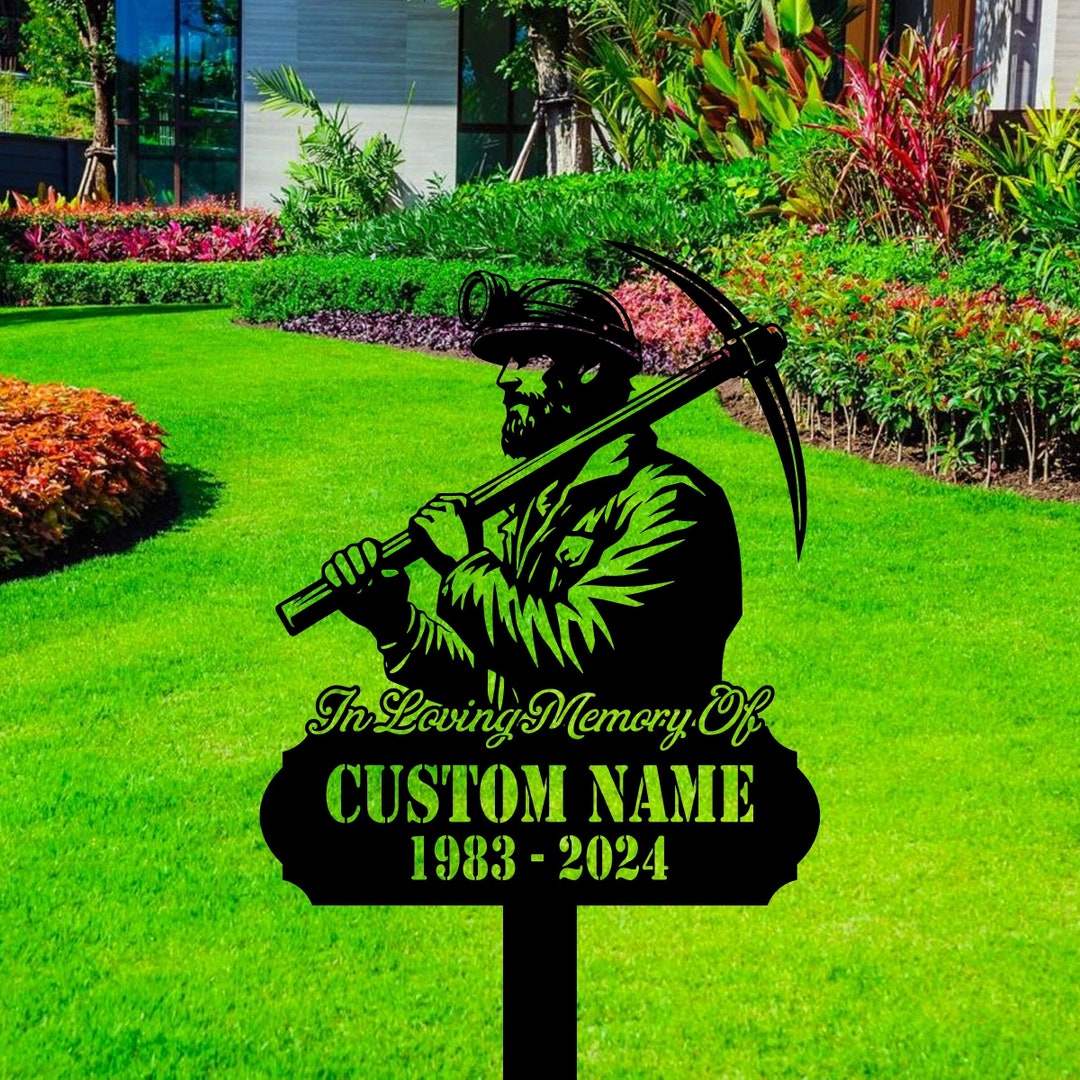 Custom Outdoor Coal Miner Metal Sign With Stakes Personalized Coal Miner Metal Name Sign With