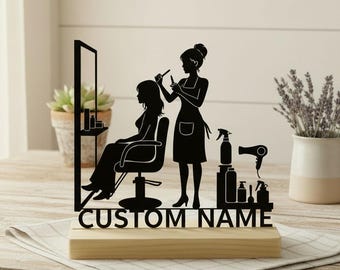Decoración de escritorio de metal personalizada para peluquería, arte de mesa de barbero personalizado, regalo de barbero, arte de estudio de peluquería hecho a mano