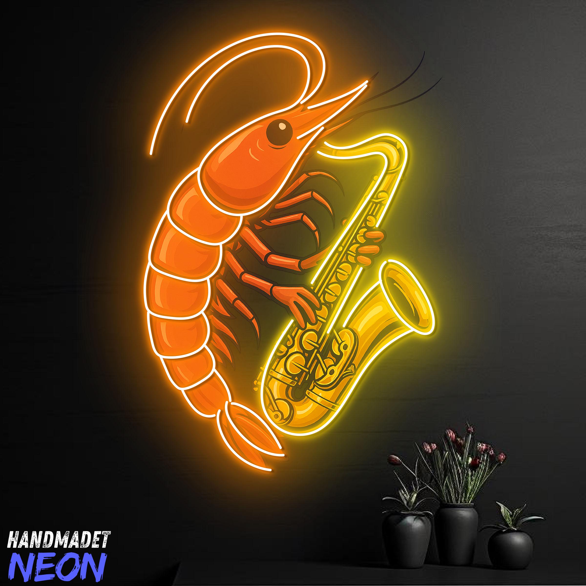 その他 Neon Shrimp With Saxophone Neon Sign, Jazz Led Light, Shrimp Neon Light