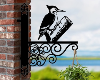 Soporte colgante de pájaro carpintero personalizado, soporte de cesta colgante de pájaro carpintero, soporte colgante de pájaro carpintero para jardín, letrero de metal para decoración de jardín