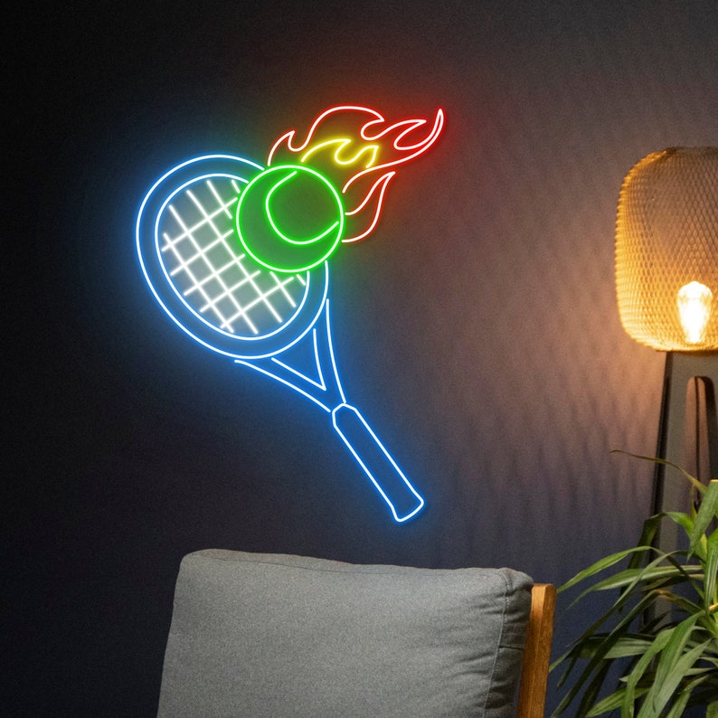 Tennis Racket With Flames Tennis Fire Ball Racket Neon Sign, Tennis Burning Ball Neon Light ...
