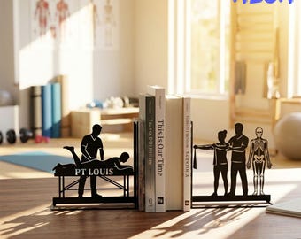 Fermalibri in metallo personalizzati per fisioterapisti, porta libri per studio medico, regalo per dottore.