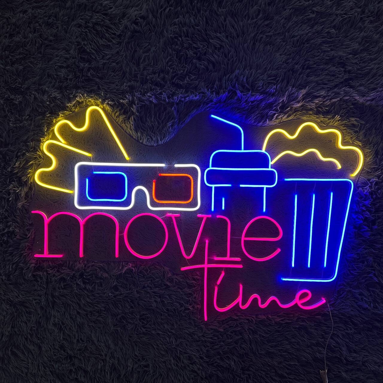 Insegna al neon con scatola di carta popcorn, luce al neon a LED per