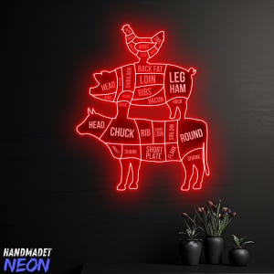 Neonreclame slagerij, aangepaste vleeswinkel wandlamp voor BBQ-restaurant, open neonbord, buitengrilldecor, aangepast neonbord