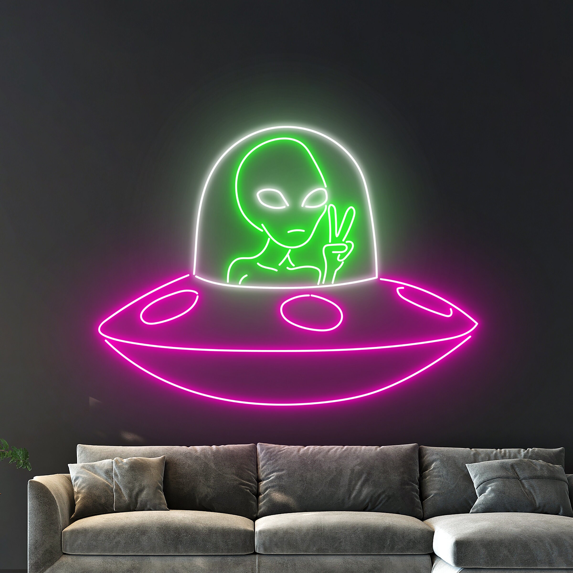 Peace Alien UFO Led Sign, Alien UFO Neon Light, Alien UFO Neon Sign ...