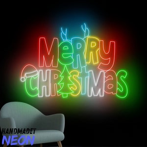 Merry Christmas Neon Sign, Christmas Tree Led Sign, Christmas Text Neon Light, Christmas Gift Wall Art, Merry Christmas Home Wall Decor