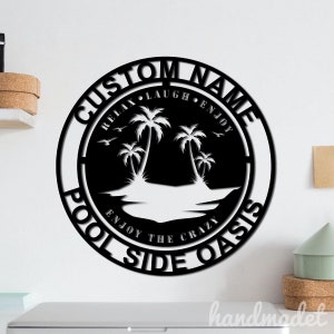 Custom Beach Metal Wall Art LED Light - Personalized Palm Tree Metal Sign Decor - Tropical Island Metal Sign - Party Metal Led Light Decor