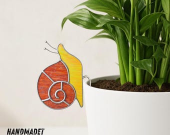 Palo per piante in vetro colorato a forma di chiocciola, arte da giardino fatta a mano per piante da interno, stravagante decorazione in vaso di vetro a forma di chiocciola
