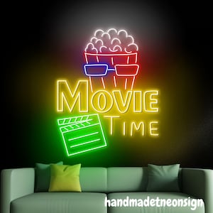 Movie Time Neon Sign, Cinema Led Sign, Popcorn Neon Light, Cinema Theater Led Light, Movie Night Wall Art Light, Movie Time Home Wall Decor