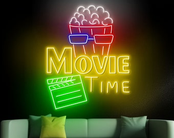 Neonreclame filmtijd, bioscoop led-bord, popcornneonlicht, bioscoop ledlicht, filmnacht muur kunstlicht, filmtijd thuis muurdecoratie