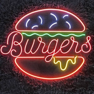 バーガー LED サイン、ハンバーガー ネオン サイン、壁装飾、バーガー アート サイン、ホーム デコレーション、最高のギフト、ハンバーガー LED サイン、レストラン ネオン サイン