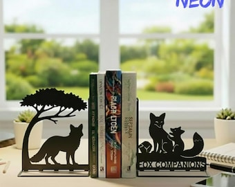 Gepersonaliseerde metalen boekensteunen vos, aangepaste metalen boekensteun Fox met naam, cadeau voor vosliefhebber, boekenplankdecor dieren