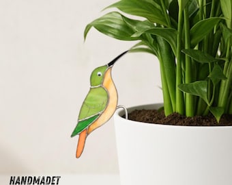 Handmade Hummingbird Stained Glass Suncatcher, Colorful Bird Window Hanging, Unique Gift for Bird Lovers and Nature Home Decor