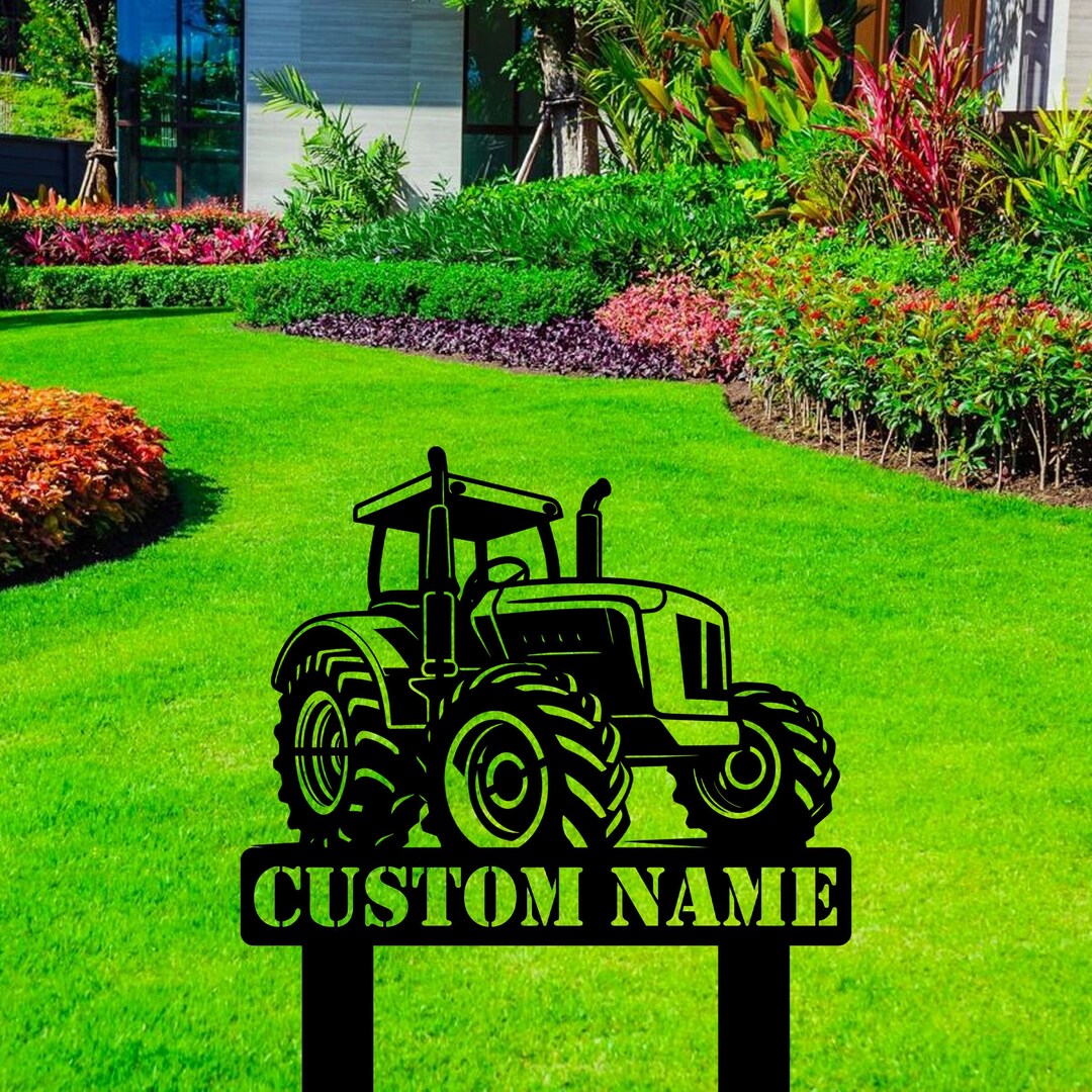 Custom Outdoor Tractor Heron Metal Sign With Stakes Personalized Outdoor Tractor Metal Name Sign