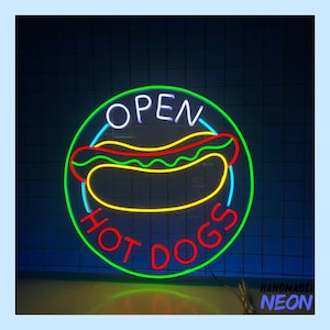Open Hotdog Neon Light, Hotdog Open Neon Sign, Hot Dog Led Light, Hot Dog Led Sign, Fast Food Shop Room Wall Decor, Restaurant Neon Light