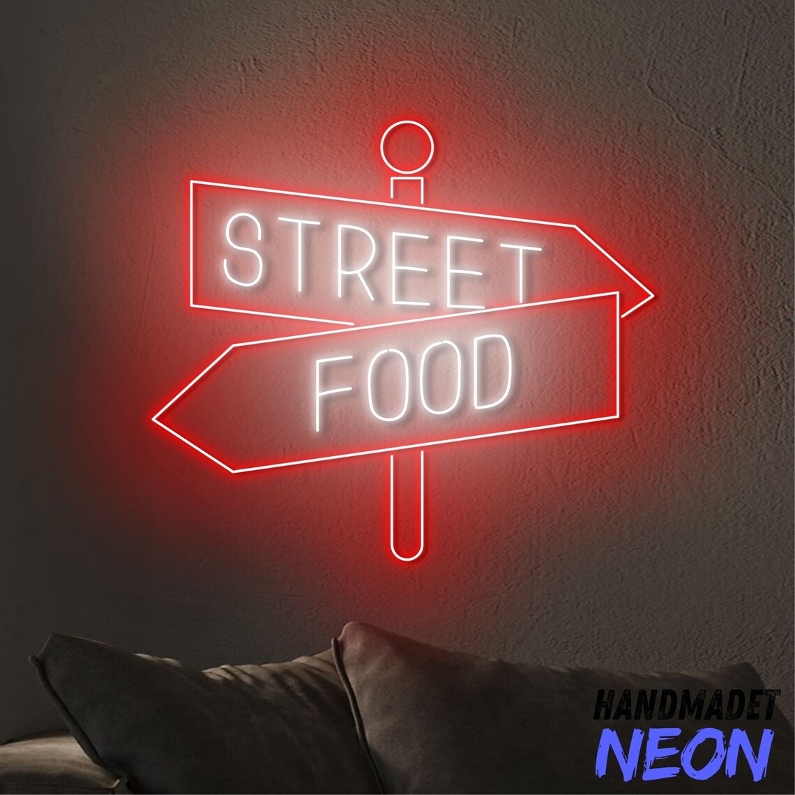 Street Food Neon Sign, Direction Arrow Led Sign, Street Food Open Neon ...