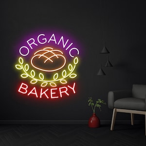 Organic Bakery neon sign, Bakery led sign, Bakery light sign, Bread neon sign, Led sign business, Neon sign wall decor, Bakery Decor