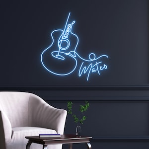 Custom Name Guitar Neon Sign, Guitar Neon Led, Guitar Wall Decor, Neon Sign Bedroom, Music Neon Sign, Custom Neon Sign, Musical Instrument