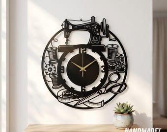 Personalized Sewing Machine Metal Wall Clock, Tailor Shop Wall Art, Seamstress Gift For Mom