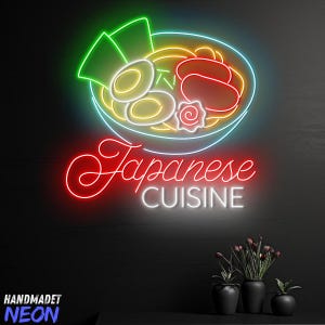 Letrero de neón de cocina japonesa, luz LED para tazón de ramen, luz LED para restaurante japonés, letrero de neón personalizado, decoración de tienda de fideos ramen, decoración de comida asiática