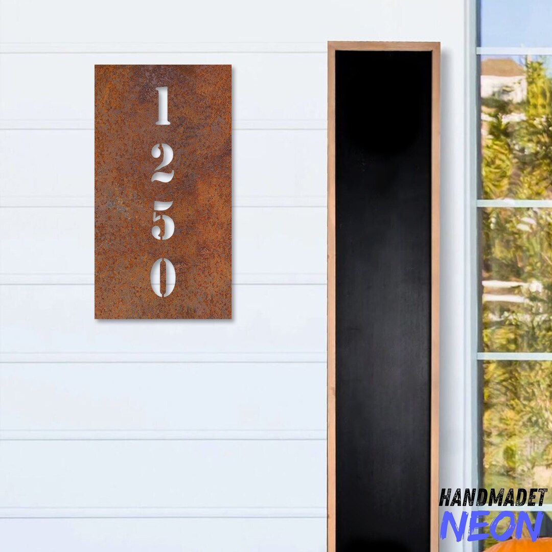 Personalized House Number Metal Rusty, Modern Home Number Rusty Metal ...