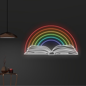 Custom Rainbow Book Neon Sign, Open Book LED Light, Magic Book Neon Light, Bookish LED Sign, Bookworm Reading Club Light, Nursery Room Decor