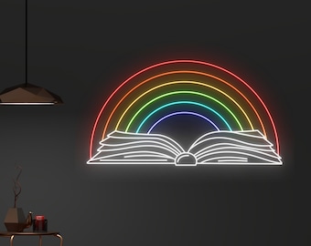 Custom Rainbow Book Neon Sign, Open Book LED Light, Magic Book Neon Light, Bookish LED Sign, Bookworm Reading Club Light, Nursery Room Decor