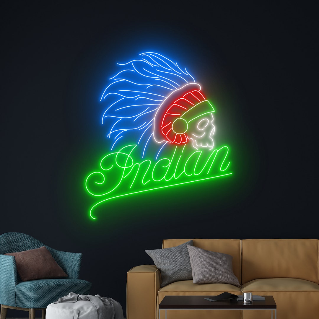 Native American Indian Neon Sign, Skull Indian Led Sign, Skeleton Neon