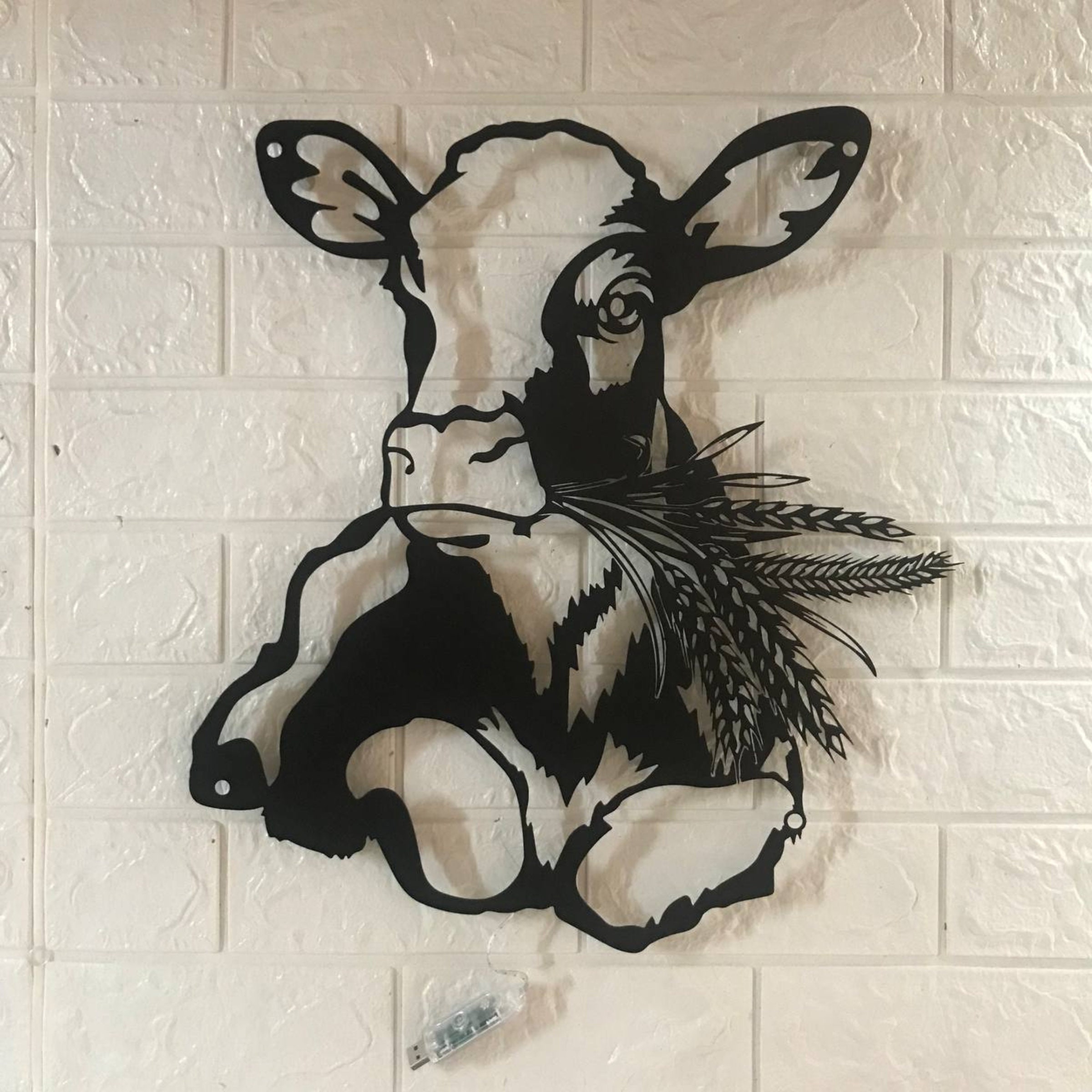 Custom Cow Barley Farmhouse Metal Wall Art LED Light - Personalized
