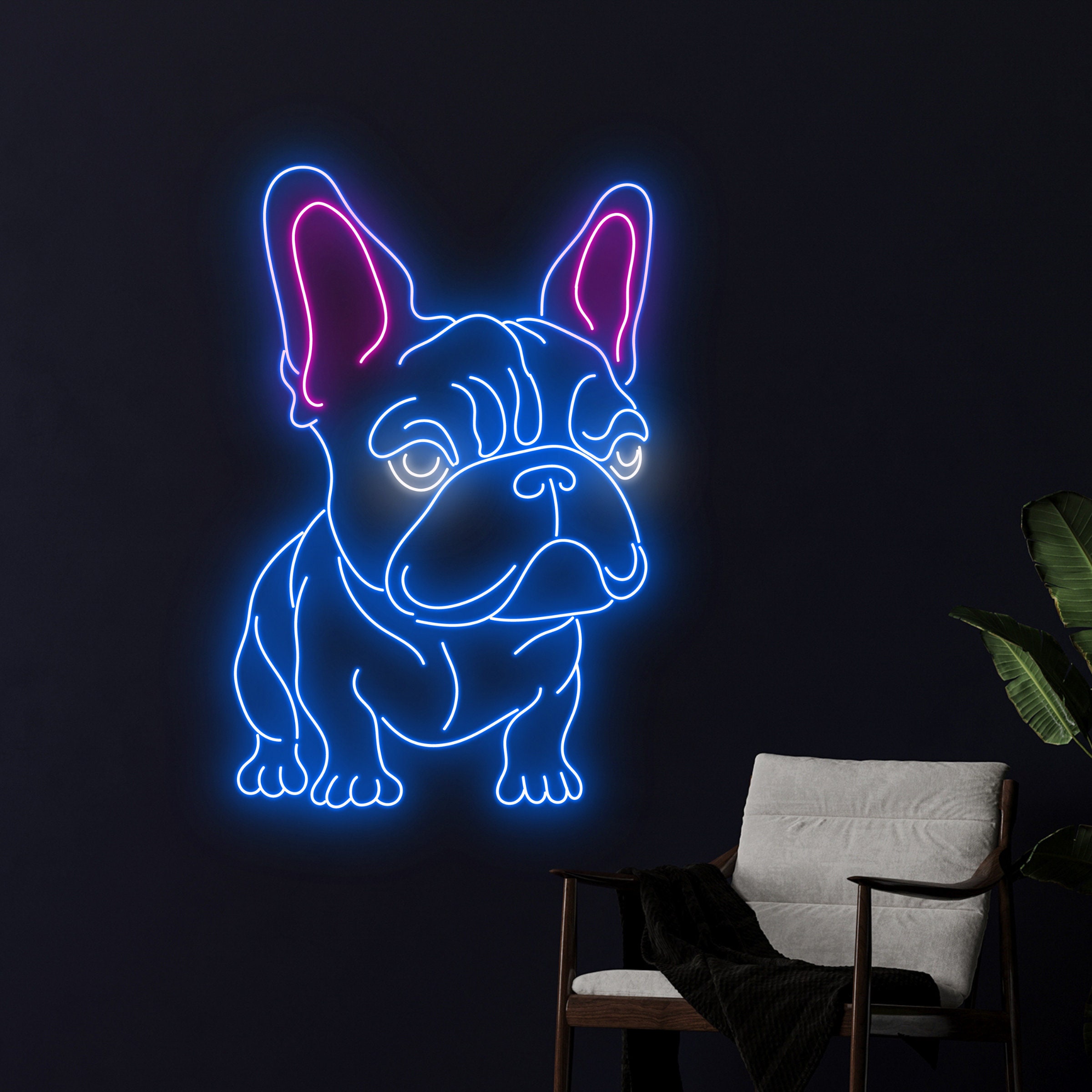 French Bulldog Is Wearing Sunglasses And Holding Cocktail Drink Among Palm Leaves In Neon Light Ai Created Art Pet French Image379375682