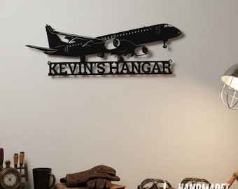 Arte de pared de metal con luz LED para avión personalizado: letrero con nombre de piloto personalizado, decoración para el hogar, letrero de metal de avión, decoración de pared de aeropuerto