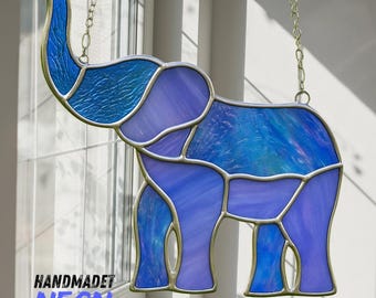 Elephant Stained Glass, Animal Suncatcher For Window, Unique Wildlife Home Decor, Animal Window Decor, Gift Idea for Wildlife Lovers