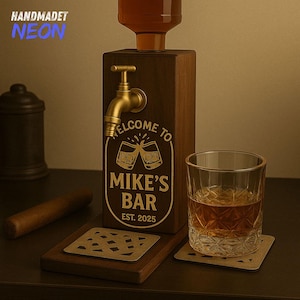 Personalized Bar Liquor Dispenser,  Custom Name and Year Wooden Whiskey Dispenser, Unique Bar Gift for Him, Dad, Husband, Friend