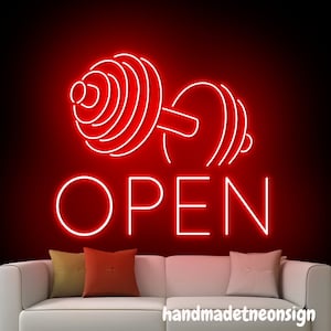 Gym Fitness Open Neon Sign, Gym Led Sign, Weightlifting Led Light, Barbell Neon Light, Gym Open Wall Art Decor, House Wall Sign Decor