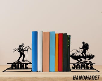 Custom Hiking Bookends, Hiking Book Ends, Hiking Bookshelf Home Decor, Book Lover Gift, Hiking Metal Bookend, Book Shelf Decor