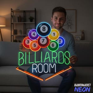 Billiards Room Neon Sign, Handmade LED Wall Light For Pool Hall Or Game Room, Billiards Neon Artwork, Unique Gift For Friends, Gamer