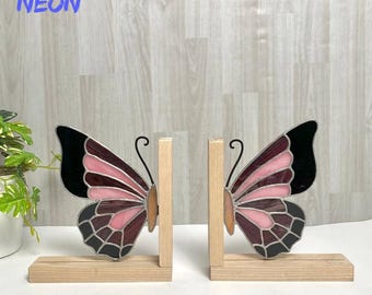 Handgefertigte Schmetterlings-Buchstützen, Glasbuchhalter, bunte Schmetterlings-Bücherregaldekoration, Wohnkultur, Weihnachtsgeschenk