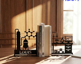 Custom Chemical Engineer Metal Bookends, Science Chemistry Book Holder Name Sign, Lab Office Decor