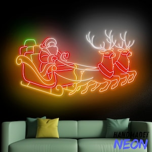 Santa Flying In Sleigh Neon Sign, Santa Reindeers Led Sign, Merry Christmas Neon Light, Christmas Gift Wall Art, Christmas Home Wall Decor