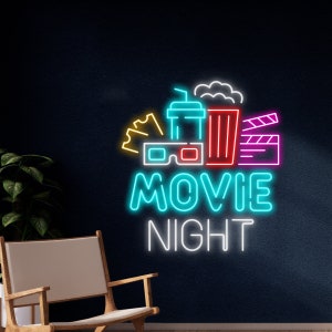 Movie Night Neon Sign, Movie Night Neon Light, Movie Night Led Light, Wall Art, Business Led Decor, Movie Night Led Signs, Best Gifts
