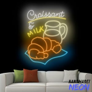 Croissant And Milk Neon Sign, Croissant Led Sign, Milk Led Light, Food Drink Neon Light, Kitchen Wall Decor, Coffee Bakery Store Wall Sign