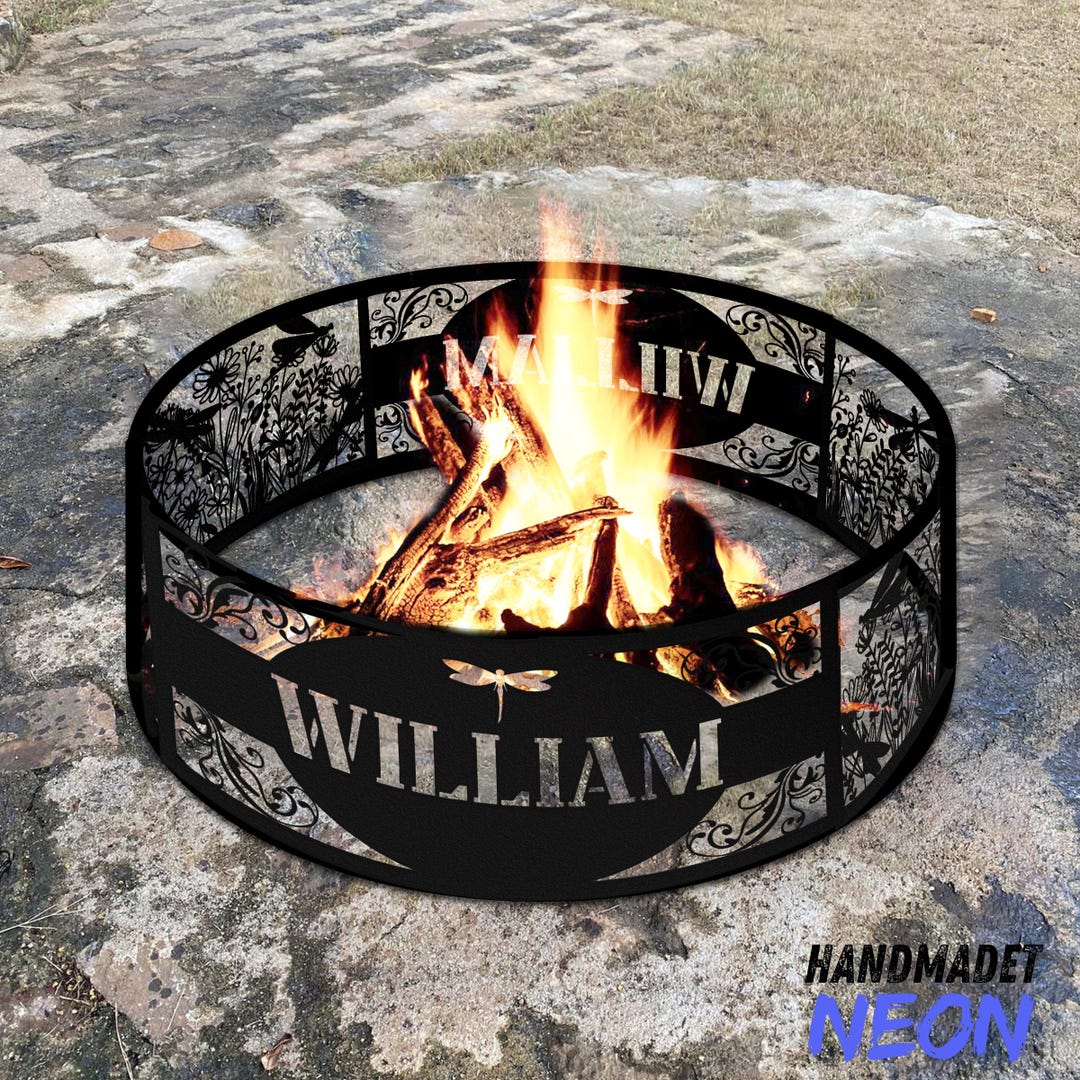 Personalized Dragonfly and Flowers Fire Pit Ring, Forest Fire Ring ...