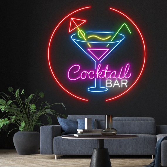 Custom Cocktail Bar Neon Sign, Personalized Cocktails Glass Neon