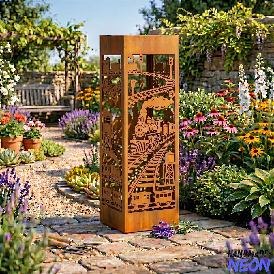 Train Columm Train Metal Garden Column, Railroad Yard Pillar, Locomotive Garden ...