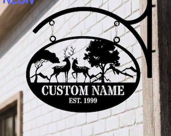 Deer Farm Metal Hanging Sign: Rustic Wildlife Decor, Personalized Hunting Lodge Gift