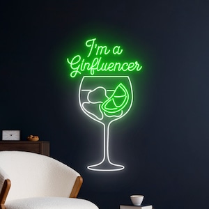 I&#39;m A Ginfluencer Neon Sign, Gin LED Light, Gin Neon Light, Cocktail Led Sign, Wine Bar Pub Room Wall Deco, Liquor Bistro Club Led Sign