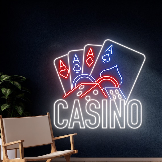 Casino Neon Sign, Poker Cards Four Aces Led Lights, Poker Cards