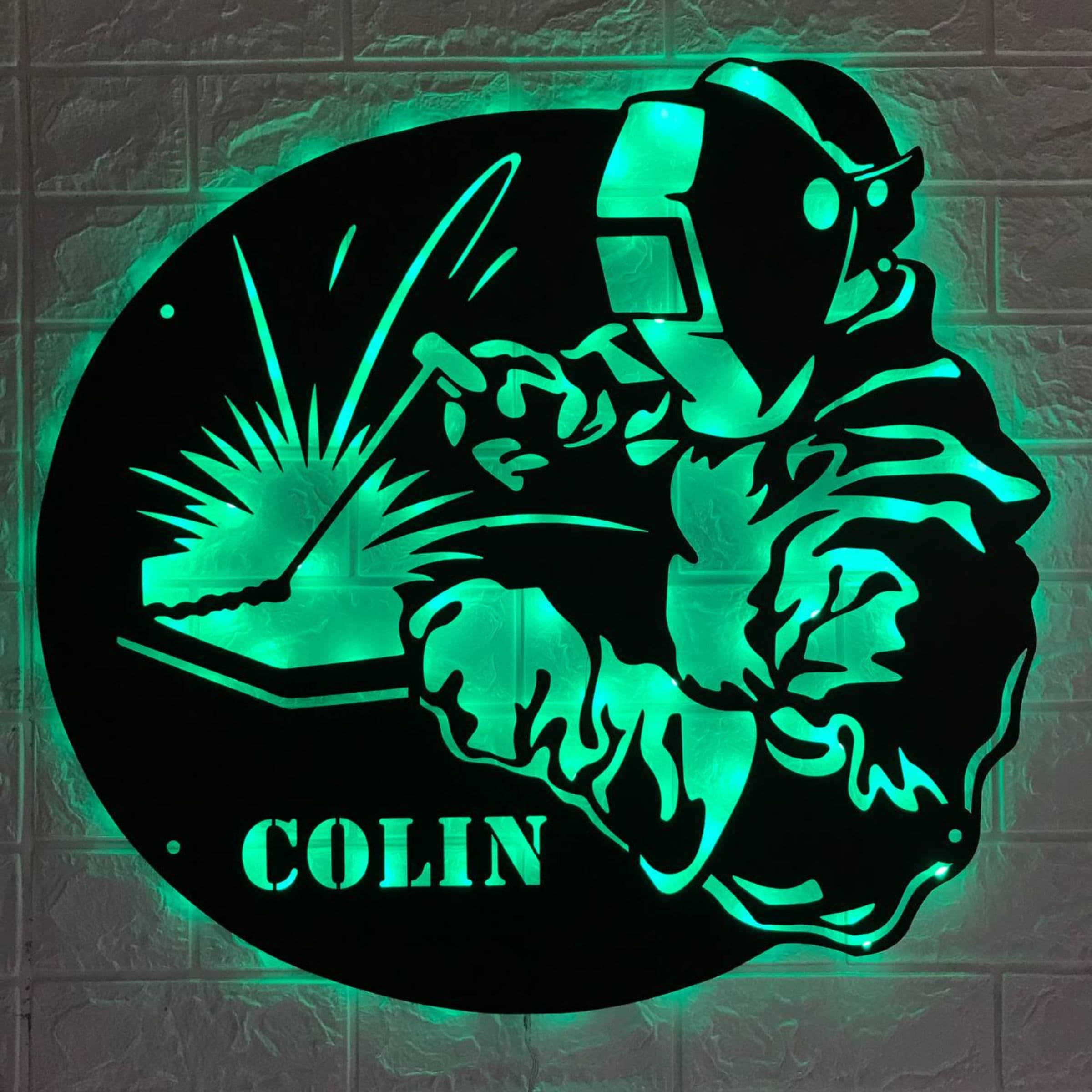 Custom Welding Metal Wall Art LED Light - Personalized Welder Sign Home Decor - Welder Work in Mask Metal Sign - Room Wall Art Decoration